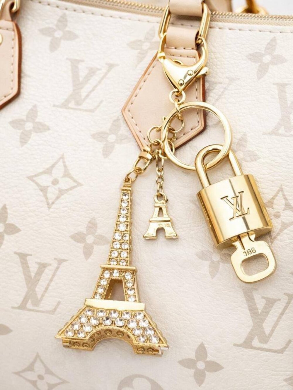 Louis Vuitton Gold Lock 🔒 Authentic LV Key + Unbranded Eiffel Tower Bag Charm